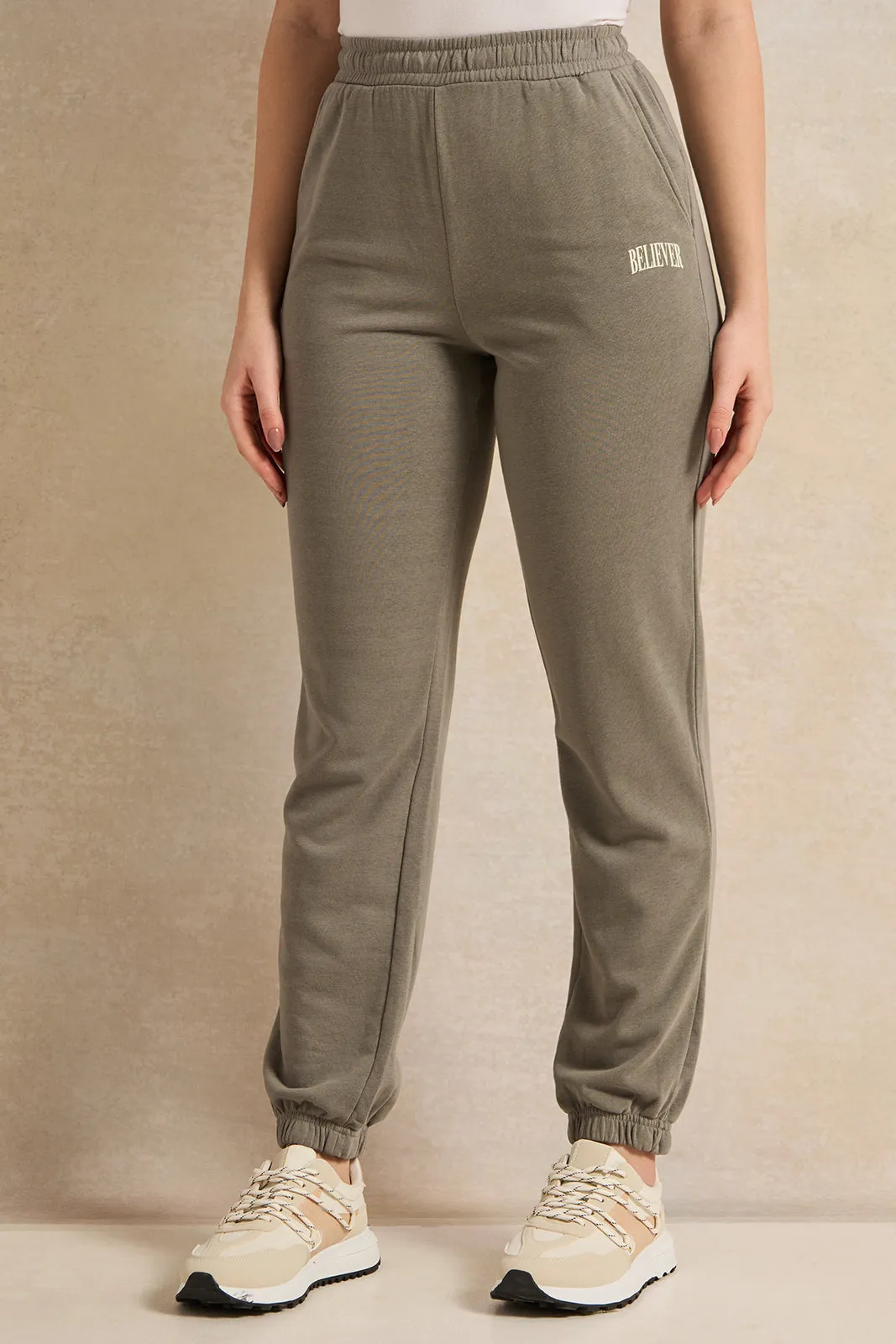 Women Green Ribbed Jogger Pants