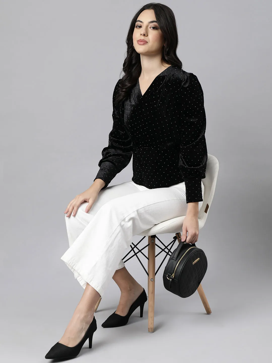 Women Solid Black Empire Top