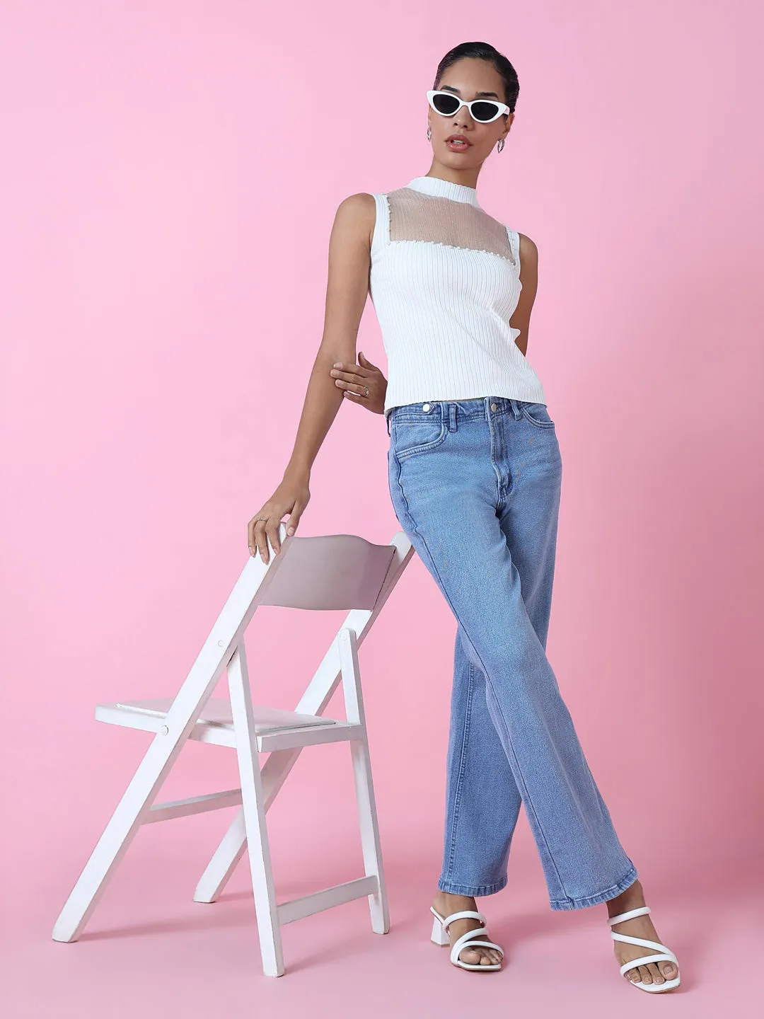 Women White Solid Fitted Top