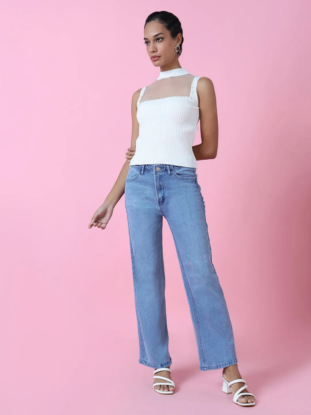 Women White Solid Fitted Top