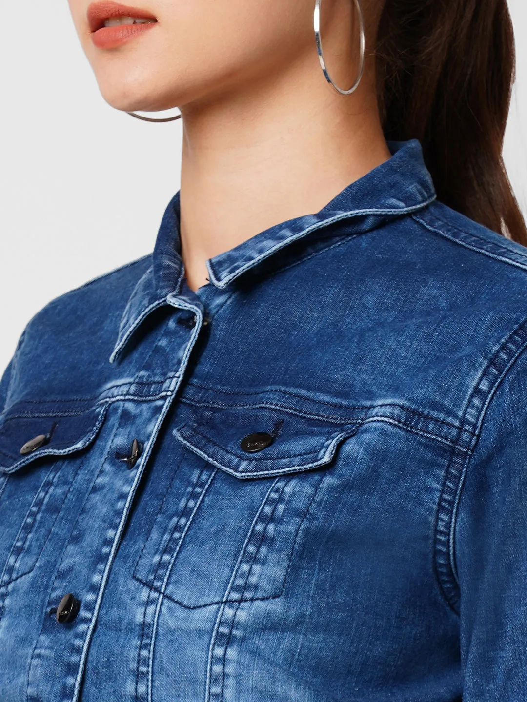 Womens Dark Blue Long Sleeves Jacket & Shrug