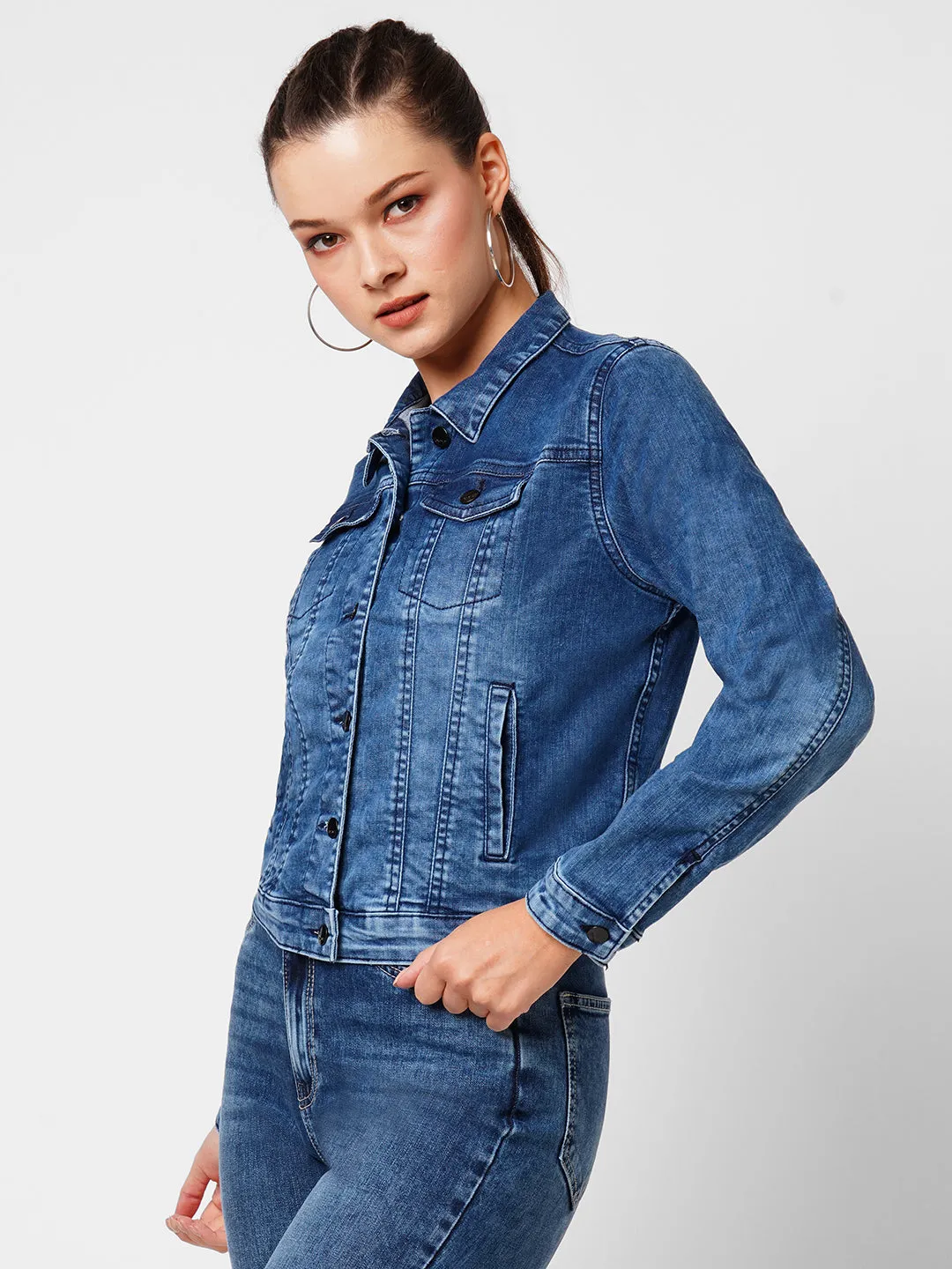 Womens Dark Blue Long Sleeves Jacket & Shrug