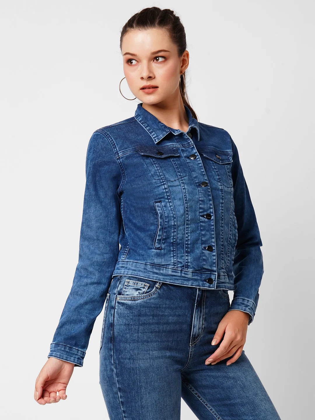 Womens Dark Blue Long Sleeves Jacket & Shrug
