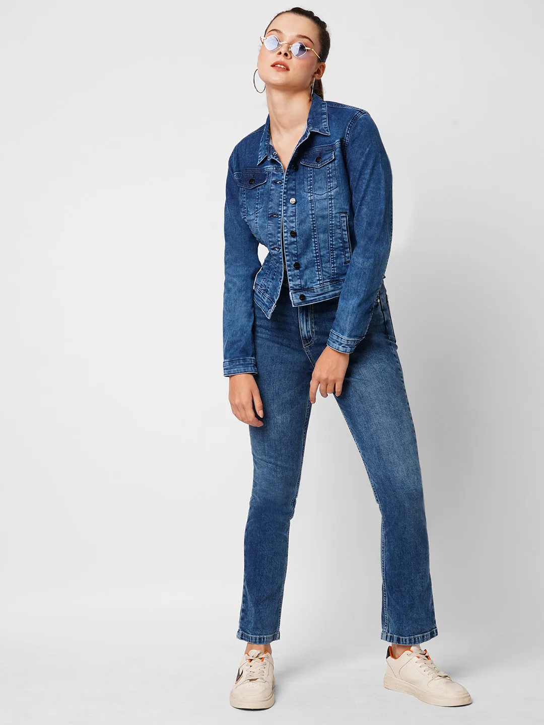 Womens Dark Blue Long Sleeves Jacket & Shrug