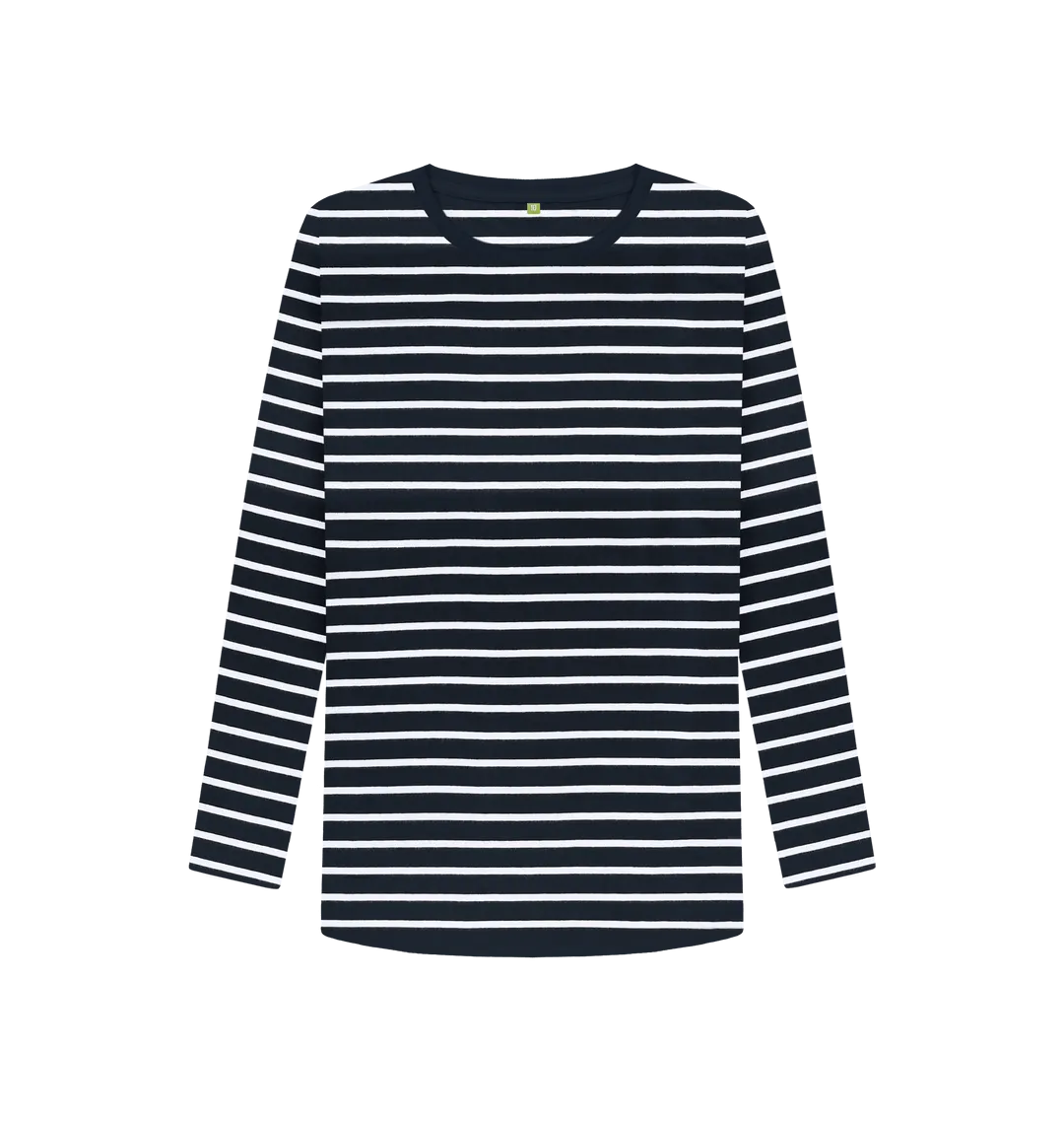 Women's White Striped Long Sleeve Top