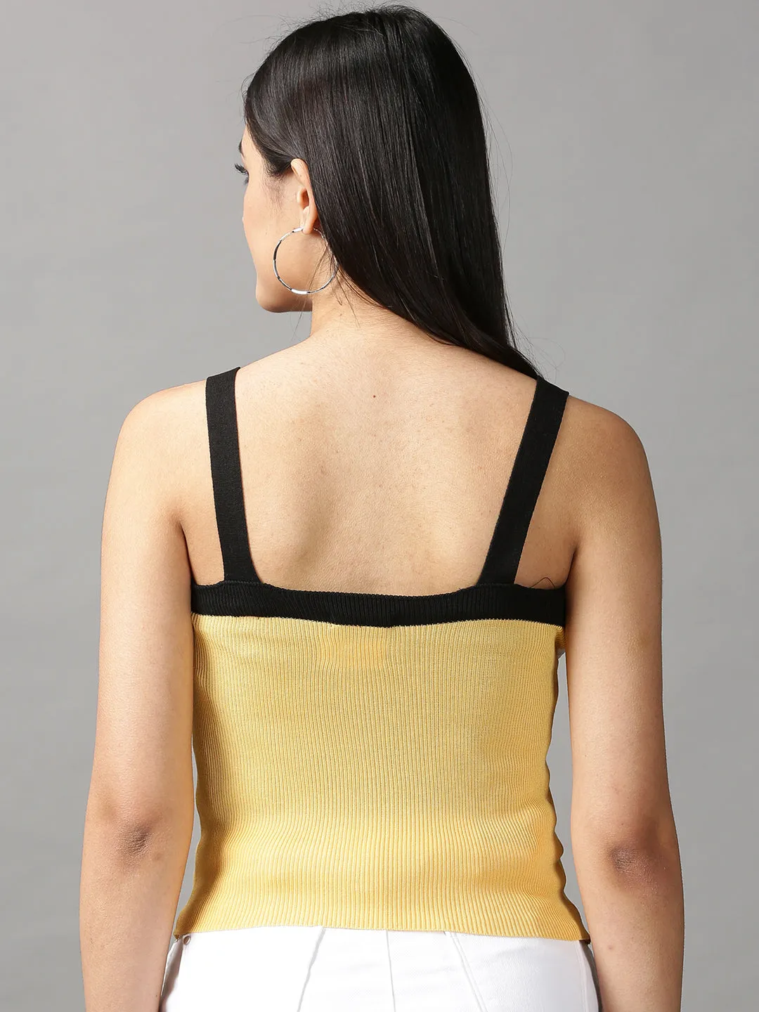 Women's Yellow Solid Fitted Crop Top