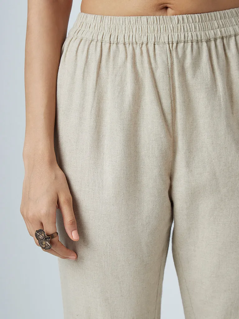 Zuba Beige Cotton-Blend Ethnic Pants