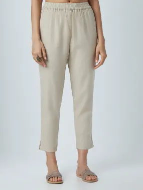 Zuba Beige Cotton-Blend Ethnic Pants