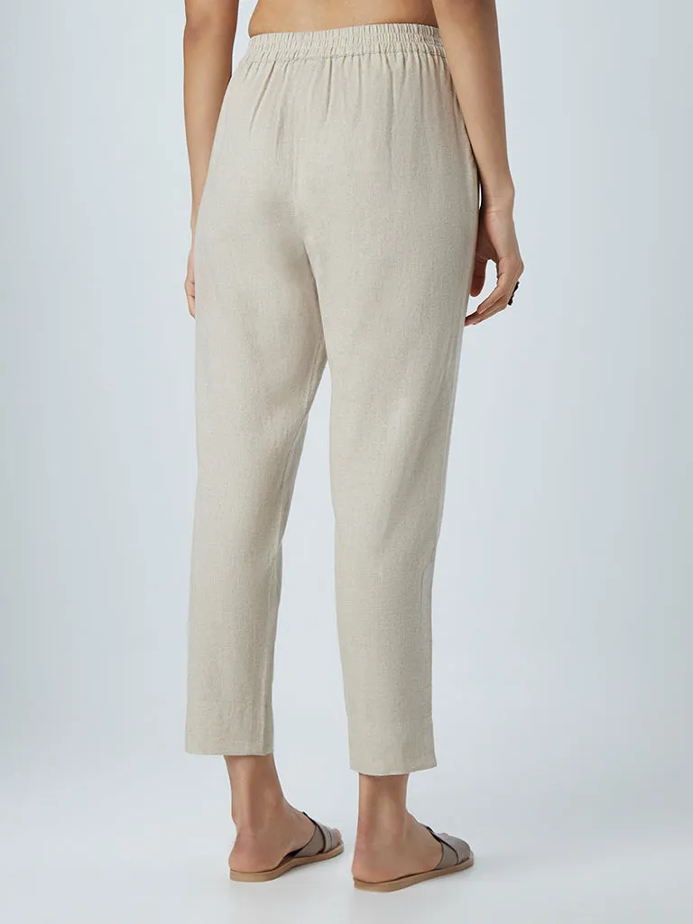 Zuba Beige Cotton-Blend Ethnic Pants